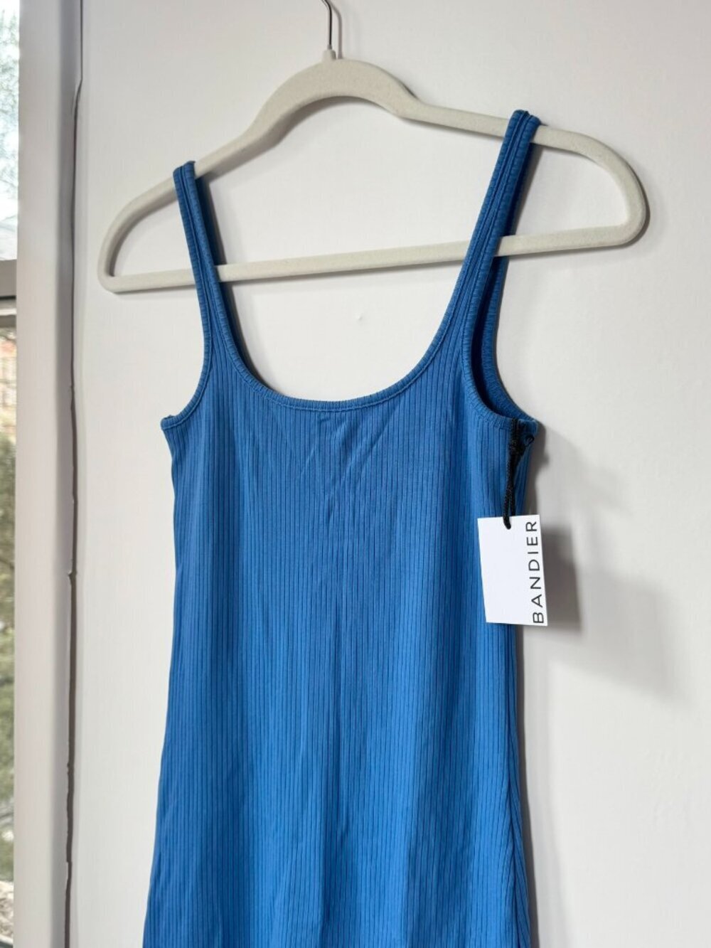 NWT Bandier WSLY Essex Ribbed Square-Neck Tank Midi Dress Azure Blue Small